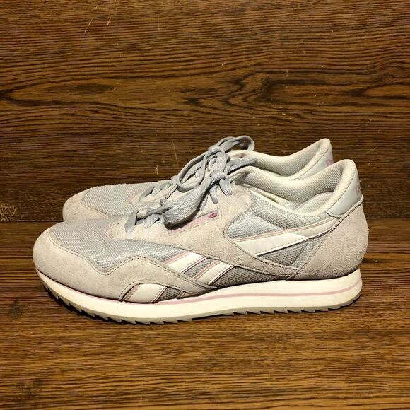 Reebok classic gray suede shoes pink mesh sneakers womens size 10 - Picture 3 of 8